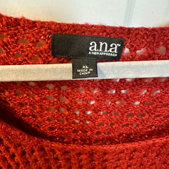 ANA Deep Red Crochet Scoop Sweater w/Velvet Ribbon at Waist & Sparkle Thread-XL - Picture 2 of 5